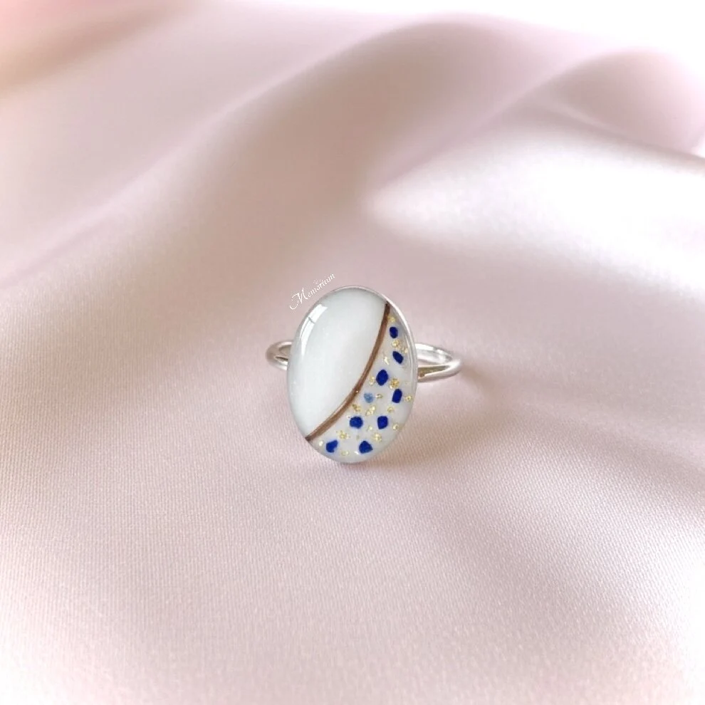 Olivia ring met haarlokje, lapis lazuli en bladgoud