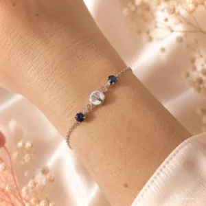 Ceres armband met haarlok, geboortestenen en geboortebloemen (september)